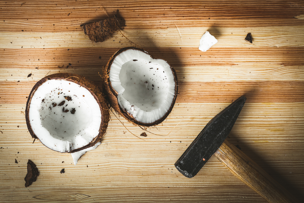 kokosnuss mit hammer öffnen